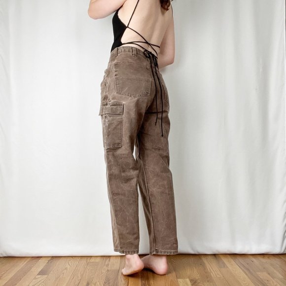 Vintage Cargo Carpenter High Rise Straight Leg Rigid Pants Denim Jeans Trousers - Picture 4 of 11